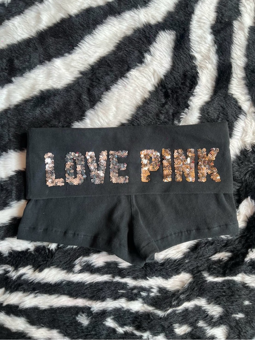 Victoria's Secret PINK Black Sequin 'LOVE PINK' Girls' Boyshorts